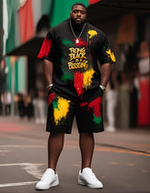 Plus Size Boys Black History Graffiti Style English Print T-Shirt Shorts Suit